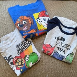 Three shirts. Super Mario, paw patrol, and pj masks. All used with normal wear.